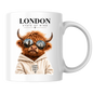 London State of Mind Highland Cow Mug "LONDON State of Mind, Good Vibes Only" Graphic 325ml Ceramic Coffee Cup Cool Highland Cow in Sunglasses Novelty Tea Cup | Trendy London Gift for Her & Him | Available in Multicolours | Fast Dispatch (M3139)