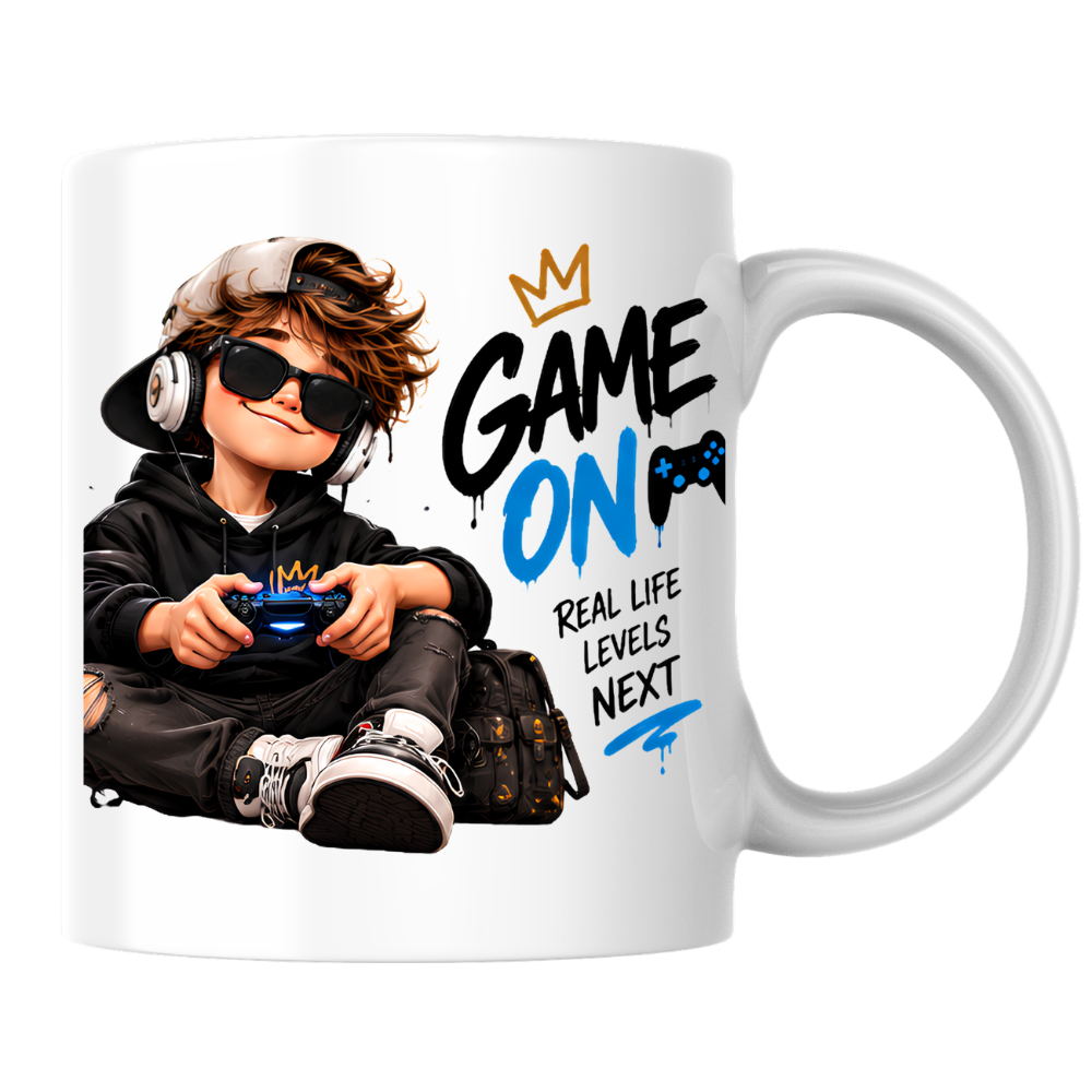 Gamer Mug "Game On" 325ml Ceramic Coffee Tea Cup – Cool Boy Graphic, Headphones, Controller & Slogan Novelty Gift for Gamers, Teens, Birthday – Fast Dispatch by UK Seller (M3502)