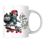 Skateboard Mug "Life Is Better On A Roll Cool Pigeon" 325ml Ceramic Coffee Mug – Cool Skater Pigeon with Red Cap, Headphones Green Hoodie Skateboard Gift For Skaters Friends | Available in Multicolours | Fast Dispatch by UK Seller (M3239)