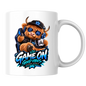 Gaming Mug "Game On Good Vibes Higher Levels" Game On Good Vibes Higher Levels 325ml Ceramic Coffee Mug – Cute Highland Cow Gamer in Chair with Headset, Mug & Blue Splatter Art | Video Game Gift | Fast Dispatch by UK Seller (M3348)