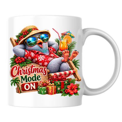 Tropical Christmas Mug "Christmas Mode ON Cool Bird" 325ml Ceramic Coffee Mug – Funny Tropical Christmas Bird in Hawaiian Shirt Sunglasses Straw Hat Relaxing On Deck Chair Holiday Gift | Available in Multicolours | Fast Dispatch by UK Seller (M3270)