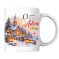 Christmas Mug "O Come Let Us Adore Him Luke 2:11" O Come Let Us Adore Him 325ml Ceramic Coffee Mug – Festive Winter Church Scene Mug with Lanterns Snow Dusted Trees Holiday Gift | Available in Multicolours | Fast Dispatch by UK Seller (M3322)