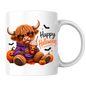Halloween Mug "Cool Pumpkin Spice Happy Halloween" Cool Hoodie Highland Cow 325ml Ceramic Coffee Mug – Trendy Halloween Tea Cup with Pumpkin Sunglasses Iced Drink Graphic Gift | Available in Multicolours | Fast Dispatch by UK Seller (M3169)