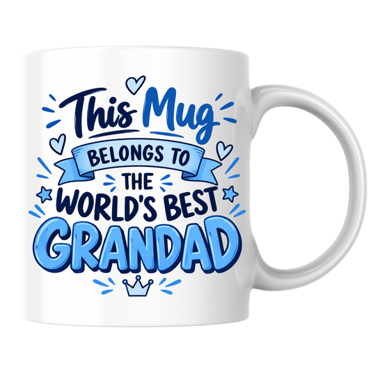 Grandad Mug "This Mug Belongs To The World's Best Grandad" Funny Grandfather Coffee Cup 350ml, Ceramic Novelty Gift for Grandpa Granddad Pops, Birthday Christmas Father's Day Gift from Grandchildren, Secret Santa | Fast Dispatch by UK Seller (M1057)