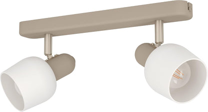 Eglo Ceiling Spotlight Corato 173, lamp with 2 Adjustable Spots, Metal Light in Sand and Silver, White Glass, E14 Socket