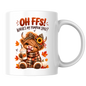 Autumn Highland Cow Mug "Oh FFS! Where's My Pumpkin Spice?" Oh FFS! Where's My Pumpkin Spice? 325ml Ceramic Coffee Mug – Cute Highland Cow with Leopard Bow, Scarf & Pumpkin Coffee | Fall Coffee Lover Gift | Fast Dispatch by UK Seller (M3364)