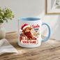 Personalised Christmas Mug "Santa Says Be Nice" 325ml Ceramic Coffee Tea Cup – Santa Hat Highland Cow, Wrapped Gifts, Custom Name & Festive Slogan Novelty Gift for Bestie, Women, Holiday – Fast Dispatch by UK Seller (M3520)