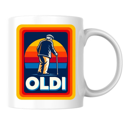 Funny Mug "OLDI" Retro Old Age Joke Coffee Cup 350ml Ceramic Novelty Mug, Male Female Grandad Grandma Design, Humorous Gift for Dad Mum Grandpa Nanny, 50th 60th 70th 80th Birthday Christmas Secret Santa | Fast Dispatch by UK Seller (M1046)