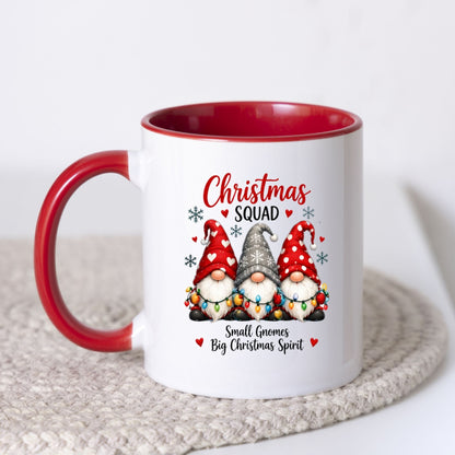 Festive Mug "Christmas Squad" Trio Gnomes 325ml Ceramic Coffee Mug – Cute Winter Holiday Tea Cup with String Lights & Hearts Gift | Available in Multicolours | Fast Dispatch by UK Seller (M1256)