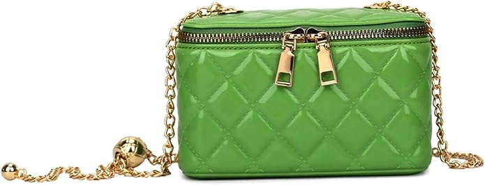 Green Women's MINI Quilted Clutch Bag Patent Chain Strap Purse Pouch Wedding Handbag