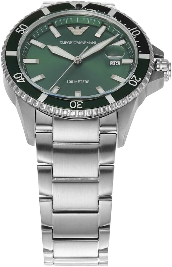 Emporio Armani Watch for Men, Quartz Three Hand Date Movement and 42mm Case Size with Stainless Steel Strap