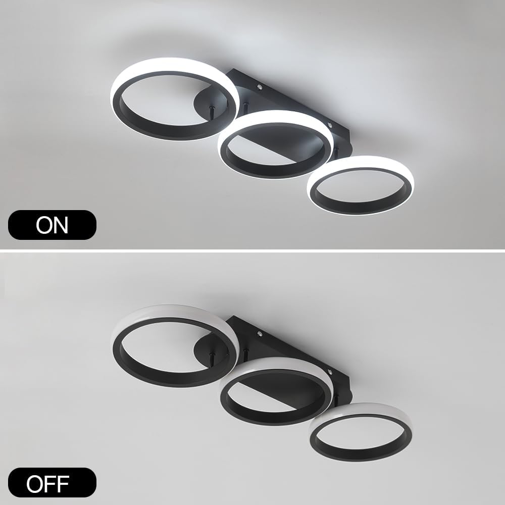 Modern LED Ceiling Light 30W Cool White, 3-Ring Flush Mount Ceiling Lamp, Contemporary Indoor Lighting Fixture for Bedroom, Living Room, Kitchen, Dining Room, Hallway
