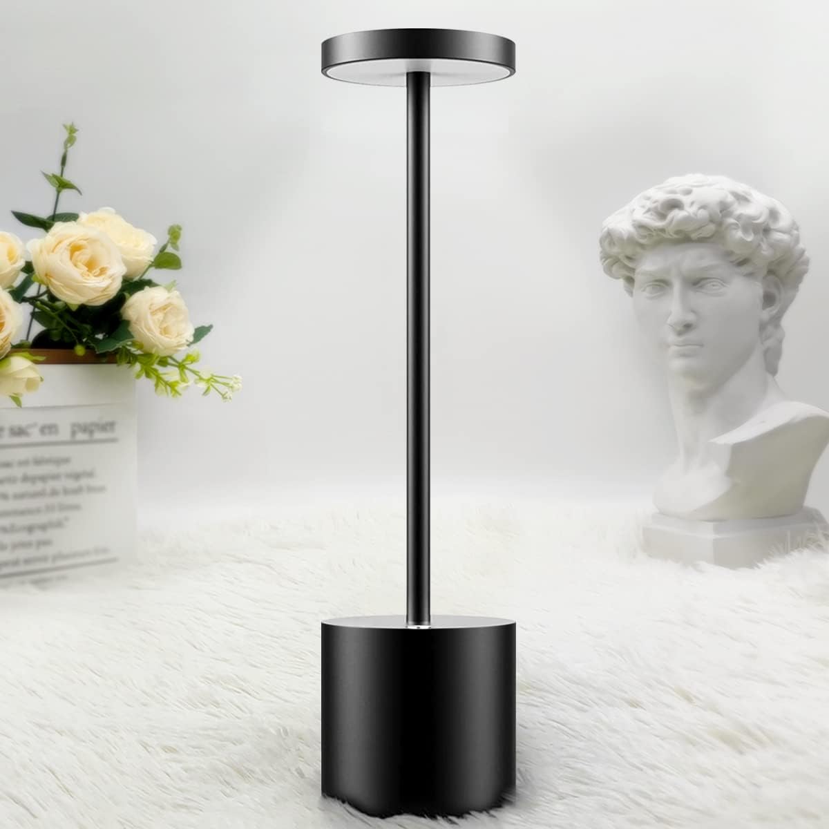 Rechargeable LED Table Lamp, 5000mAh Cordless Battery Operated Table Lamps, 3 Color Modes, USB Desk Light for Home, Dining, Bedside, Outdoor, Living Room -Black