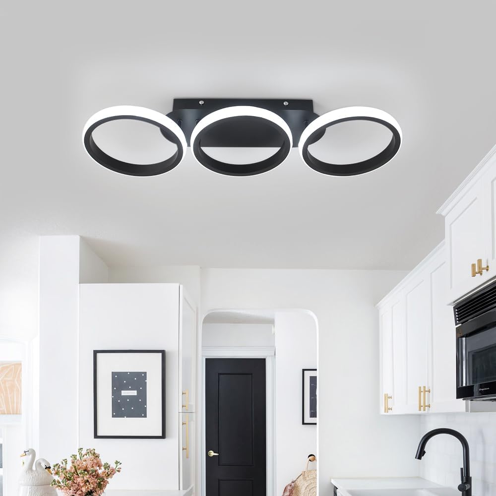 Modern LED Ceiling Light 30W Cool White, 3-Ring Flush Mount Ceiling Lamp, Contemporary Indoor Lighting Fixture for Bedroom, Living Room, Kitchen, Dining Room, Hallway