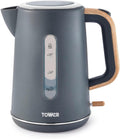 Tested Tower Scandi T10037G Kettle with Rapid Boil and Boil Dry Protection, 1.7L, 3kW, Grey