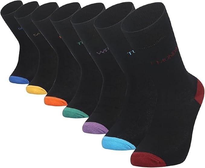 7 Pairs Weekday Socks – Cotton Rich Day of the Week Set – Smart Casual Wear UK Shoe Size 6–11