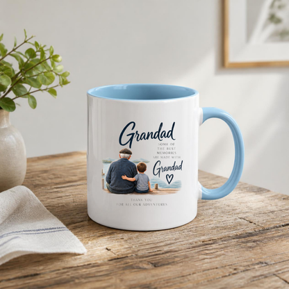 Family Mug "Grandad SOME OF THE BEST MEMORIES ARE MADE WITH" Sentimental Grandpa 325ml Ceramic Coffee Mug – Heartwarming Grandad Tea Cup with Grandfather & Grandchild Lake Scene Graphic Gift | Available in Multicolours | Fast Dispatch by UK Seller (M3016)