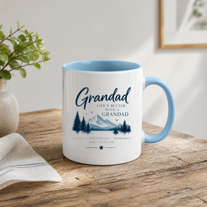 Family Mug "Grandad LIFE'S BETTER With A Grandad" Sentimental Grandpa 325ml Ceramic Coffee Mug – Heartwarming Grandad Tea Cup with Mountain Landscape Pine Trees Graphic Gift | Available in Multicolours | Fast Dispatch by UK Seller (M3022)