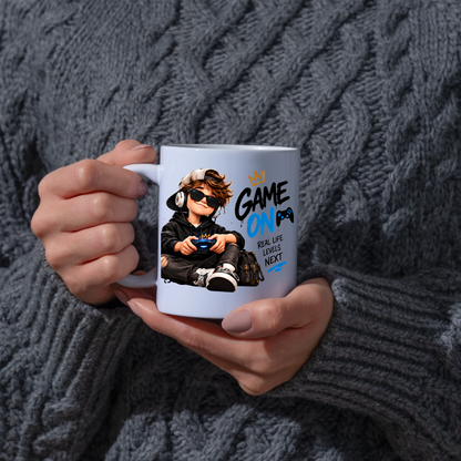 Gamer Mug "Game On" 325ml Ceramic Coffee Tea Cup – Cool Boy Graphic, Headphones, Controller & Slogan Novelty Gift for Gamers, Teens, Birthday – Fast Dispatch by UK Seller (M3502)