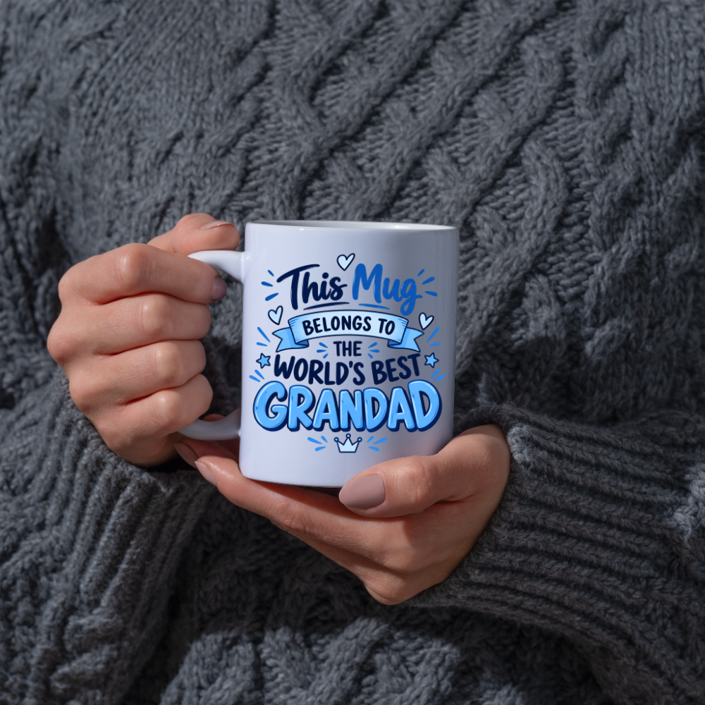 Grandad Mug "This Mug Belongs To The World's Best Grandad" Funny Grandfather Coffee Cup 350ml, Ceramic Novelty Gift for Grandpa Granddad Pops, Birthday Christmas Father's Day Gift from Grandchildren, Secret Santa | Fast Dispatch by UK Seller (M1057)