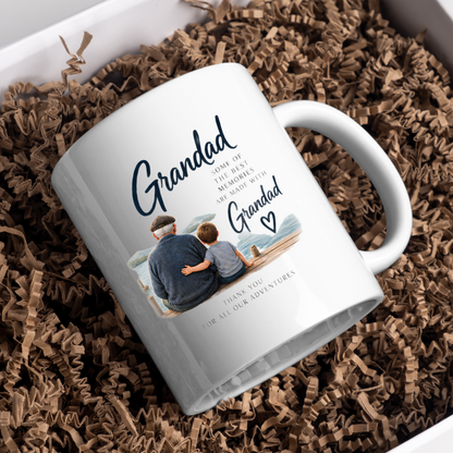 Family Mug "Grandad SOME OF THE BEST MEMORIES ARE MADE WITH" Sentimental Grandpa 325ml Ceramic Coffee Mug – Heartwarming Grandad Tea Cup with Grandfather & Grandchild Lake Scene Graphic Gift | Available in Multicolours | Fast Dispatch by UK Seller (M3016)