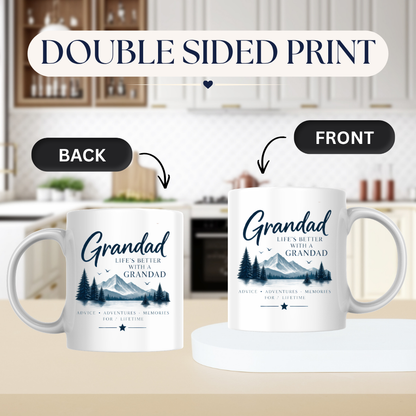 Family Mug "Grandad LIFE'S BETTER With A Grandad" Sentimental Grandpa 325ml Ceramic Coffee Mug – Heartwarming Grandad Tea Cup with Mountain Landscape Pine Trees Graphic Gift | Available in Multicolours | Fast Dispatch by UK Seller (M3022)