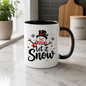 Snowman Christmas Mug "Let It Snow" Let It Snow 325ml Ceramic Coffee Mug – Cute Smiling Snowman with Top Hat, Red Striped Scarf & Flurry Snowflakes | Winter Holiday Gift | Fast Dispatch by UK Seller (M3433)