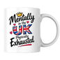 Humorous Mug "Mentally In The UK Physically Exhausted" 325ml Ceramic Coffee Mug Funny British Union Jack Flag Tea Cup with Gold Crown & Hearts Gift | Available in Multicolours | Fast Dispatch by UK Seller (M1307)