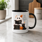 Halloween Mug "Reading Ghost Just a Girl Who Loves Halloween" 325ml Ceramic Coffee Mug–Cute Halloween Autumn Tea Cup With Reading Sheet Ghost Spooky Books Cat Graphic Gift | Available in Multicolours | Fast Dispatch by UK Seller (M3227)