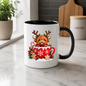 Christmas Mug "Reindeer Antlers Teacup Highland Cow" Reindeer Highland Cow 325ml Ceramic Coffee Mug – Cute Christmas Teacup Present with Gingerbread Man Candy Canes Graphic Gift | Available in Multicolours | Fast Dispatch by UK Seller (M3175)
