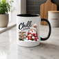 Snowman Chill Season Mug "Chill Season Hot Drinks Cosy Nights Good Vibes" Chill Season Hot Drinks 325ml Ceramic Coffee Mug – Cute Snowman in Beanie & Scarf holding Hot Chocolate Mug with Wooden Sign Post | Winter Gift | Fast Dispatch by UK Seller (M3400)