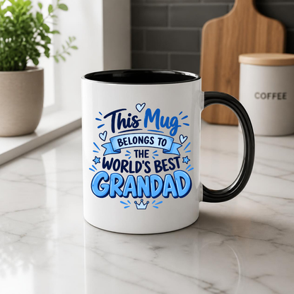 Grandad Mug "This Mug Belongs To The World's Best Grandad" Funny Grandfather Coffee Cup 350ml, Ceramic Novelty Gift for Grandpa Granddad Pops, Birthday Christmas Father's Day Gift from Grandchildren, Secret Santa | Fast Dispatch by UK Seller (M1057)
