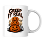 Halloween Mug "CREEP IT Real" Pumpkin Stack 325ml Ceramic Coffee Mug – Novelty Autumn Tea Cup with Jack-o'-Lantern Trio & Graveyard Graphic Gift | Available in Multicolours | Fast Dispatch by UK Seller (M3073)