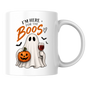 Halloween Mug "I'M HERE FOR THE BOOS" Wine Ghost 325ml Ceramic Coffee Mug Cute Ghost Tea Cup with Pumpkin & Wine Glass Graphic Gift | Available in Multicolours | Fast Dispatch by UK Seller (M3081)