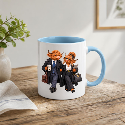 Business Mug "Professional Highland Cow Power Couple" Professional Highland Cow Power Couple 325ml Ceramic Coffee Mug – Stylish Office Corporate Tea Cup With Suits Coffee Graphic Gift | Available in Multicolours | Fast Dispatch by UK Seller (M3193)