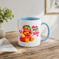 Music Mug "Music Makes It Better Strawberry Duck" 325ml Ceramic Coffee Mug – Cute Winking Strawberry Duck with Pink Headphones Peace Sign Fun Gift For Music Lovers Friends | Available in Multicolours | Fast Dispatch by UK Seller (M3251)