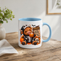 Halloween Mug "Skeleton Onesie Spooky Coffee Happier Days Highland Co." Skeleton Onesie Highland Cow 325ml Ceramic Coffee Mug – Cute Halloween Tea Cup Skull Onesie Pumpkin Mug Graphic Gift | Available in Multicolours | Fast Dispatch by UK Seller (M3181)