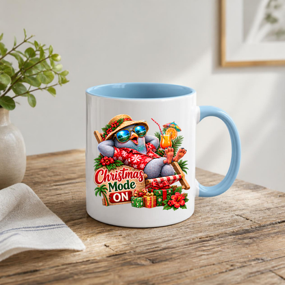 Tropical Christmas Mug "Christmas Mode ON Cool Bird" 325ml Ceramic Coffee Mug – Funny Tropical Christmas Bird in Hawaiian Shirt Sunglasses Straw Hat Relaxing On Deck Chair Holiday Gift | Available in Multicolours | Fast Dispatch by UK Seller (M3270)