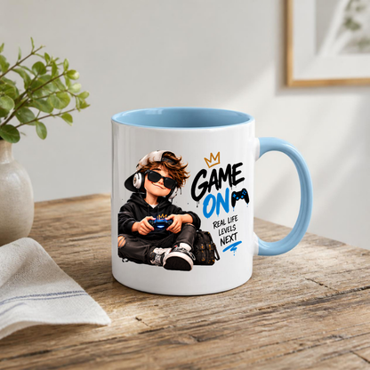 Gamer Mug "Game On" 325ml Ceramic Coffee Tea Cup – Cool Boy Graphic, Headphones, Controller & Slogan Novelty Gift for Gamers, Teens, Birthday – Fast Dispatch by UK Seller (M3502)