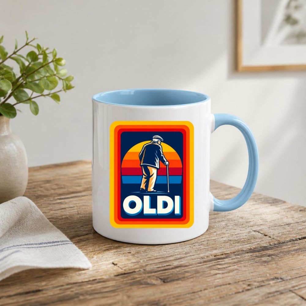 Funny Mug "OLDI" Retro Old Age Joke Coffee Cup 350ml Ceramic Novelty Mug, Male Female Grandad Grandma Design, Humorous Gift for Dad Mum Grandpa Nanny, 50th 60th 70th 80th Birthday Christmas Secret Santa | Fast Dispatch by UK Seller (M1046)