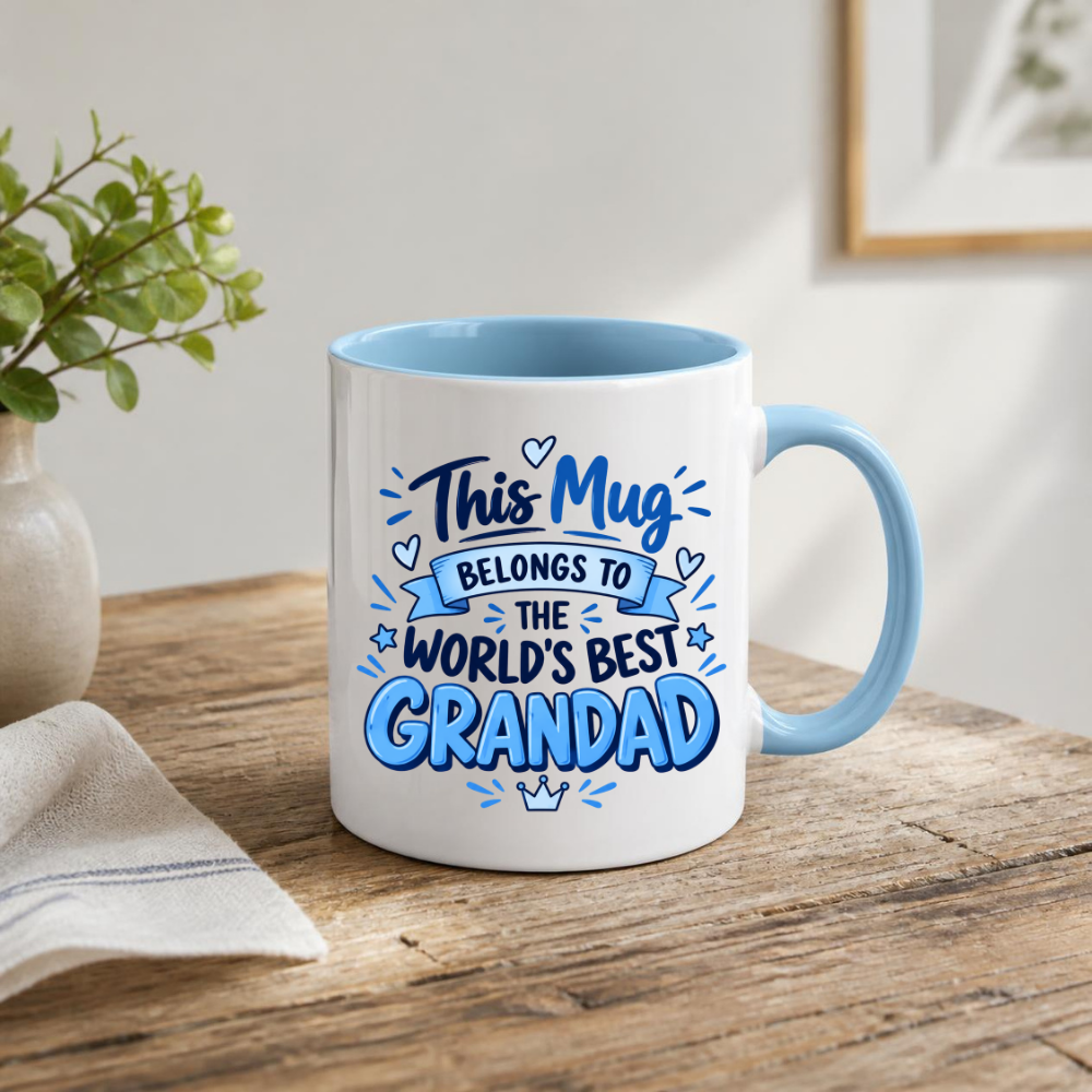 Grandad Mug "This Mug Belongs To The World's Best Grandad" Funny Grandfather Coffee Cup 350ml, Ceramic Novelty Gift for Grandpa Granddad Pops, Birthday Christmas Father's Day Gift from Grandchildren, Secret Santa | Fast Dispatch by UK Seller (M1057)