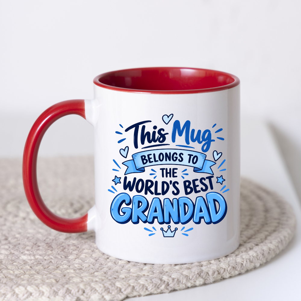 Grandad Mug "This Mug Belongs To The World's Best Grandad" Funny Grandfather Coffee Cup 350ml, Ceramic Novelty Gift for Grandpa Granddad Pops, Birthday Christmas Father's Day Gift from Grandchildren, Secret Santa | Fast Dispatch by UK Seller (M1057)