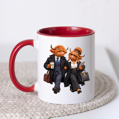 Business Mug "Professional Highland Cow Power Couple" Professional Highland Cow Power Couple 325ml Ceramic Coffee Mug – Stylish Office Corporate Tea Cup With Suits Coffee Graphic Gift | Available in Multicolours | Fast Dispatch by UK Seller (M3193)