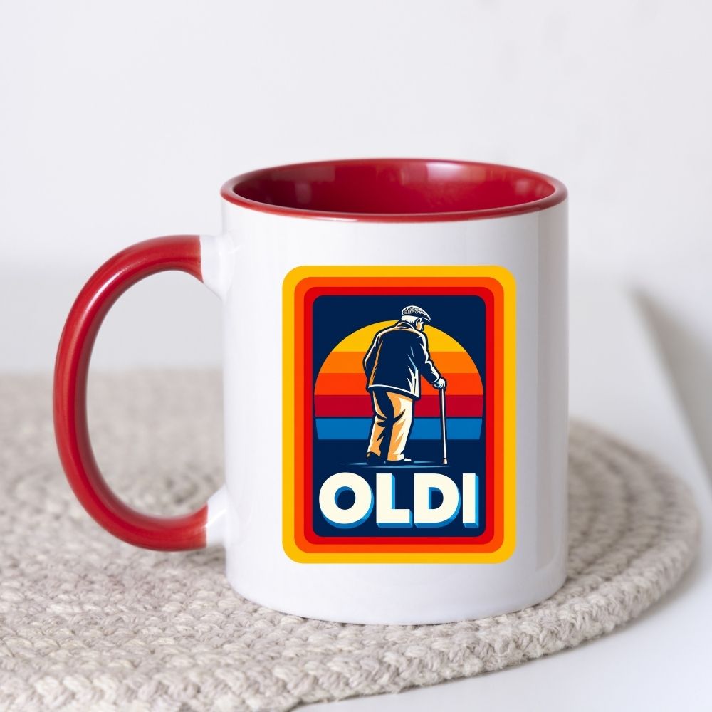 Funny Mug "OLDI" Retro Old Age Joke Coffee Cup 350ml Ceramic Novelty Mug, Male Female Grandad Grandma Design, Humorous Gift for Dad Mum Grandpa Nanny, 50th 60th 70th 80th Birthday Christmas Secret Santa | Fast Dispatch by UK Seller (M1046)