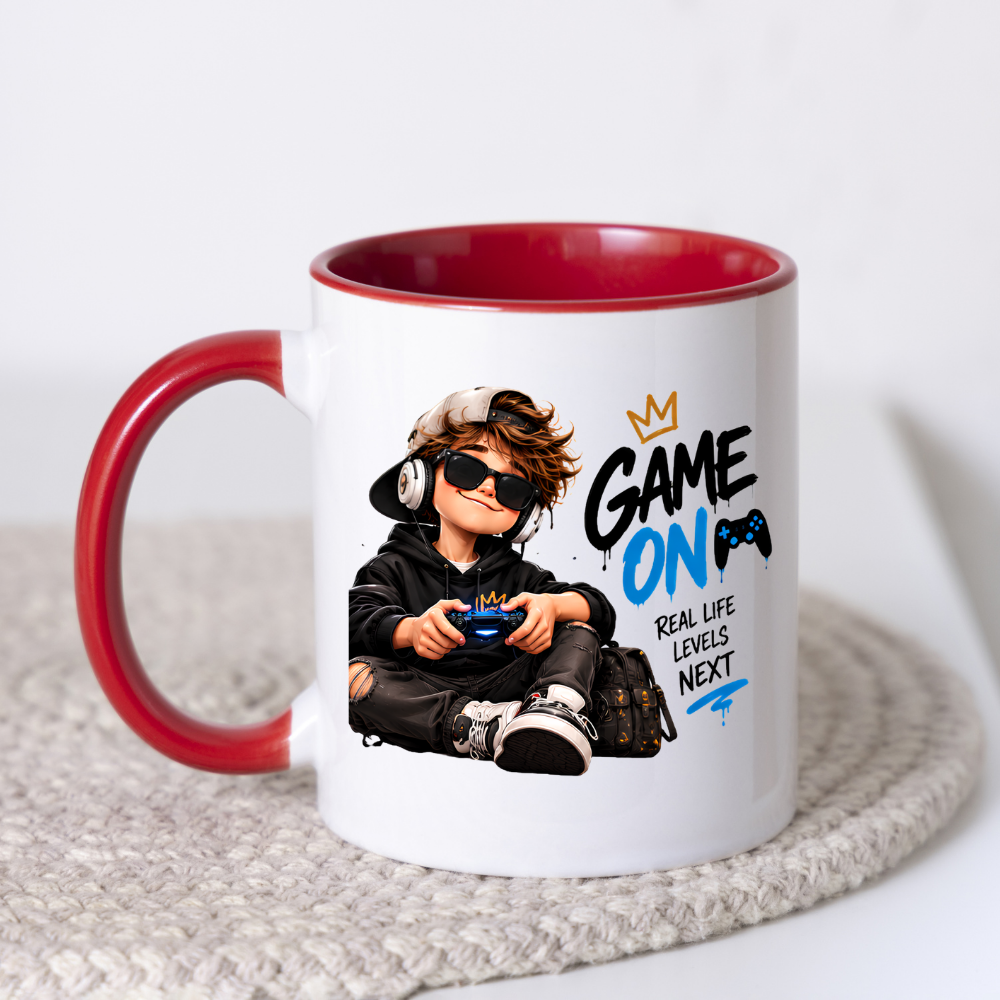 Gamer Mug "Game On" 325ml Ceramic Coffee Tea Cup – Cool Boy Graphic, Headphones, Controller & Slogan Novelty Gift for Gamers, Teens, Birthday – Fast Dispatch by UK Seller (M3502)