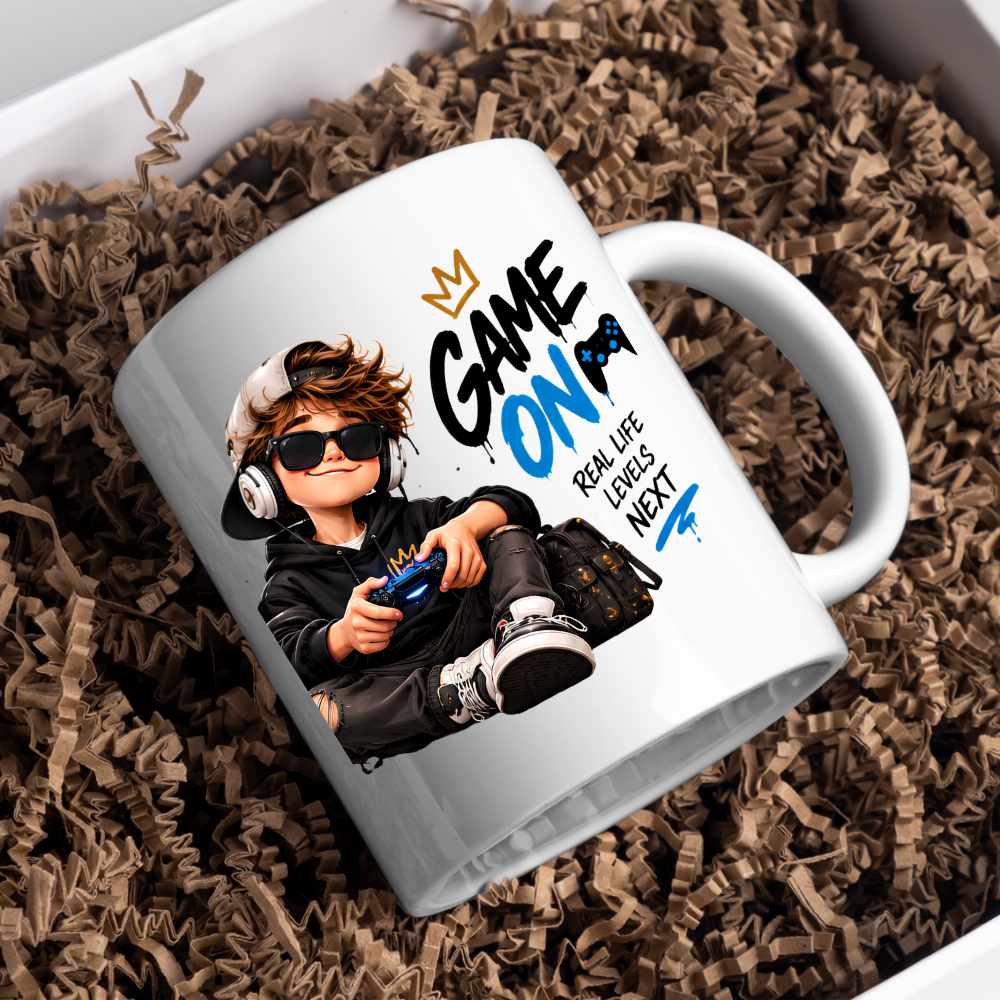 Gamer Mug "Game On" 325ml Ceramic Coffee Tea Cup – Cool Boy Graphic, Headphones, Controller & Slogan Novelty Gift for Gamers, Teens, Birthday – Fast Dispatch by UK Seller (M3502)