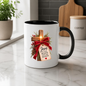 Christmas Mug "Jesus Is The Reason For The Season Wooden Cross" 325ml Ceramic Coffee Mug – Rustic Wooden Cross With Velvet Bow Pine Red Berries Christian Holiday Gift | Available in Multicolours | Fast Dispatch by UK Seller (M3297)