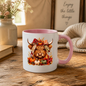 Novelty Mug Autumn Harvest Highland Cow Coffee Mug - Fall Pumpkin & Plaid Bow Farmhouse Animal Ceramic Tea Cup for Thanksgiving and Rustic Kitchen Decor | Available in Multicolours | Fast Dispatch by UK Seller (M1207)