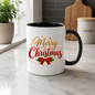 Christmas Mug "Merry Christmas Red Ribbon & Gold Stars" Merry Christmas 325ml Ceramic Coffee Mug – Festive Typography Mug with Red Bow, Holly Gold Stars Holiday Gift | Available in Multicolours | Fast Dispatch by UK Seller (M3311)