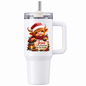Inspirational Christmas Highland Cow Travel Tumbler "Jesus Is The Reason For The Season" Graphic 40oz Stainless Steel Insulated Travel Mug with Handle & Straw – Festive Calf, Santa Hat & Tartan Scarf Novelty Travel Cup | Fast Dispatch by UK Seller (T3007)